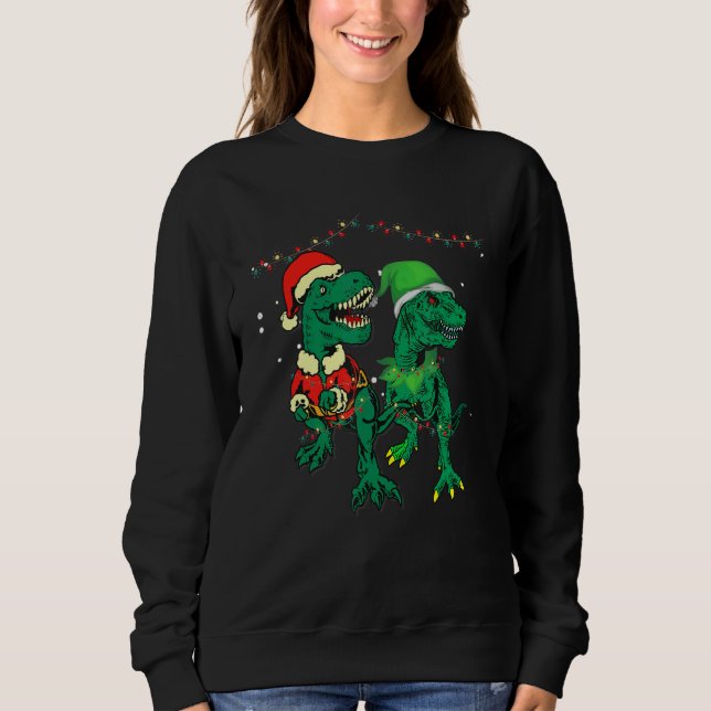 Christmas for men women kids Santa ELF Dinosaur Sweatshirt (Front)
