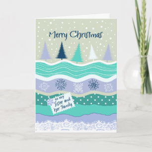 Christmas for Sister & her Family Trees Snowflakes Holiday Card