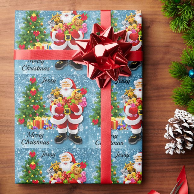 Christmas For Young Child Santa & Gifts Add Name Wrapping Paper (Creator Uploaded)