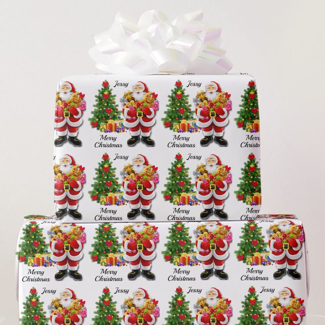 Christmas For Young Child Santa & Gifts Add Name Wrapping Paper (Creator Uploaded)