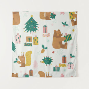 Christmas Forest Animals: Vintage Vibe Tapestry