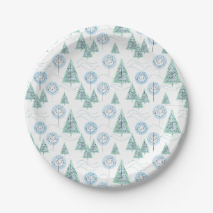 Christmas forest, Christmas trees, trees, snow Paper Plate