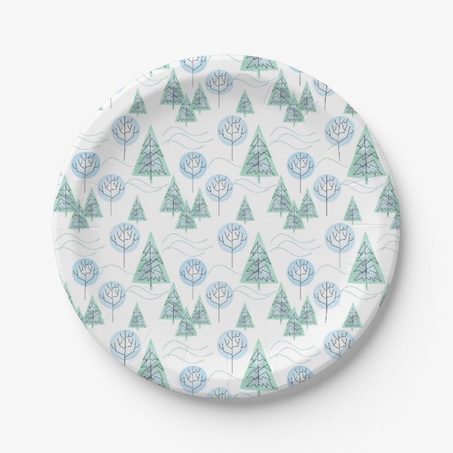 Christmas forest, Christmas trees, trees, snow Paper Plate (Front)
