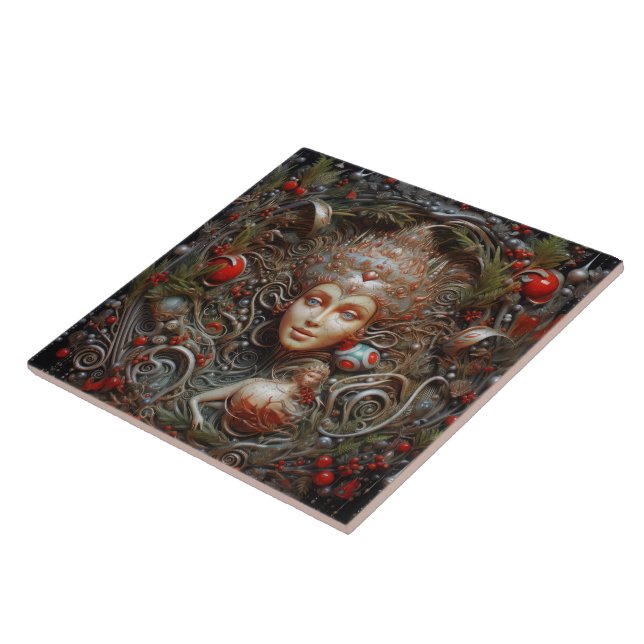 Christmas Forest Fairy Spanish Teracota No 3 Ceramic Tile (Side)