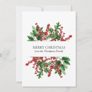 Christmas Forest Festive Berries Acorn Evergreen  Holiday Card
