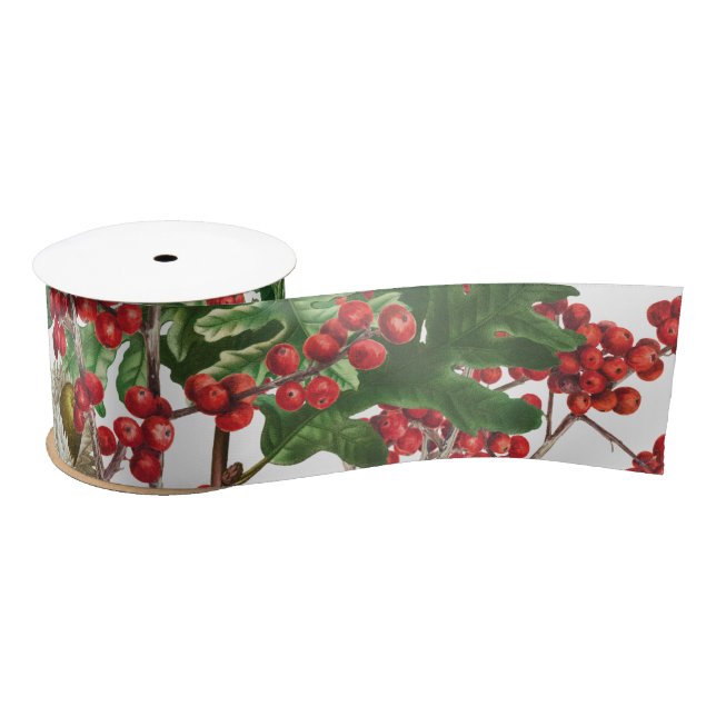 Christmas Forest Festive Berries Acorn Evergreen   Satin Ribbon (Spool)