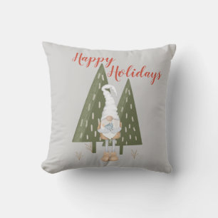 Christmas Forest Gnome Happy Holidays Grey Cushion