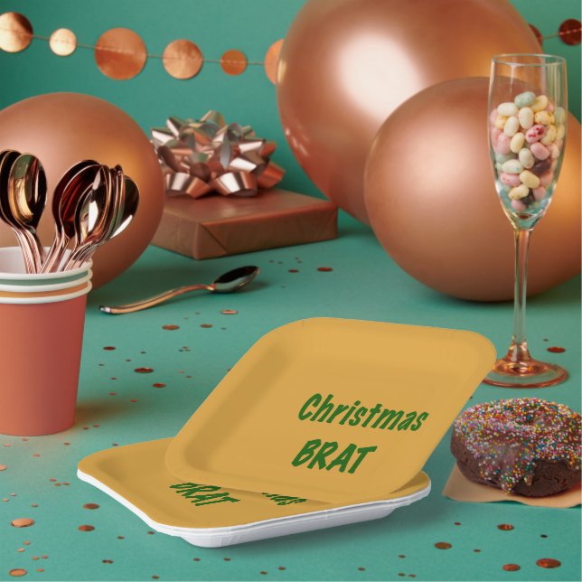 Christmas Forest Green Brat On Gold Paper Plate (Multi)