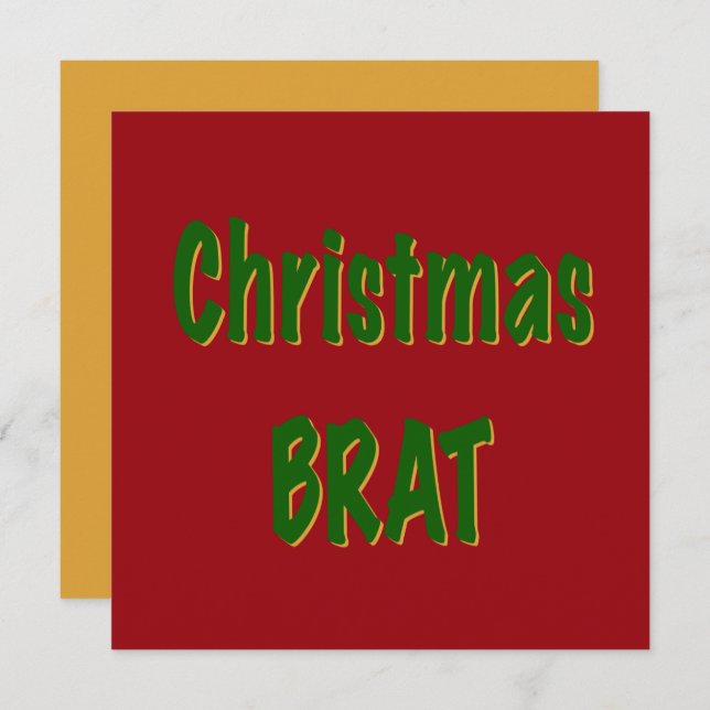 Christmas Forest Green Gold Brat On Crimson Red Card (Front/Back)