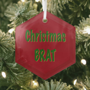 Christmas Forest Green Gold Brat On Crimson Red Glass Tree Decoration