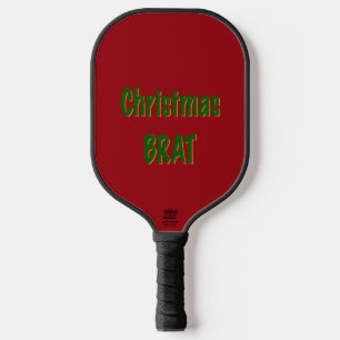 Christmas Forest Green Gold Brat On Crimson Red Pickleball Paddle