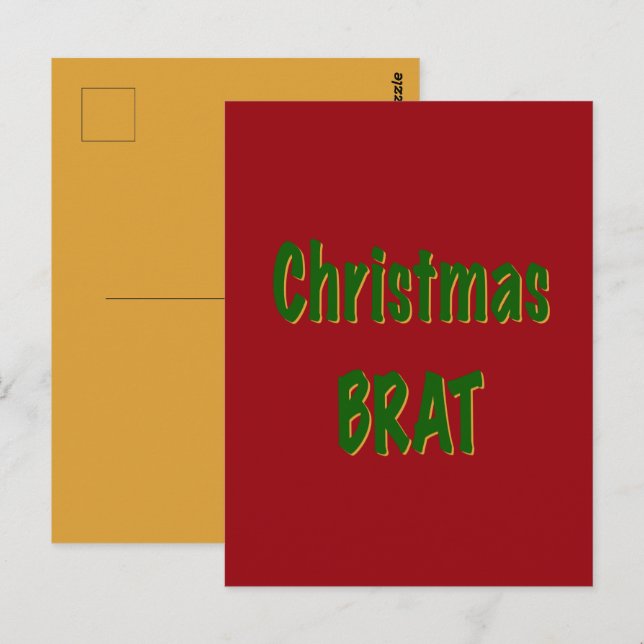 Christmas Forest Green Gold Brat On Crimson Red Postcard (Front/Back)