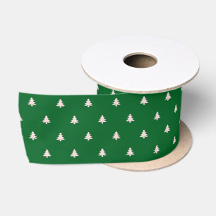 Christmas Forest Green & Pale Pink Christmas Trees Satin Ribbon