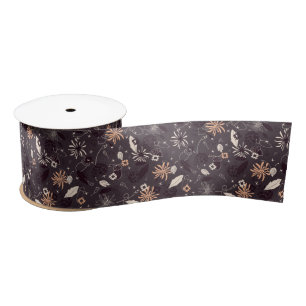 Christmas forest on dark brown satin ribbon