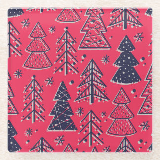 Christmas Forest: Winter Silhouette Wallpaper. Glass Coaster