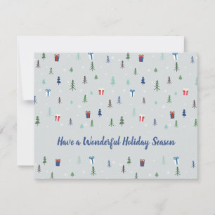 Christmas forest with presents and trees and snow holiday card