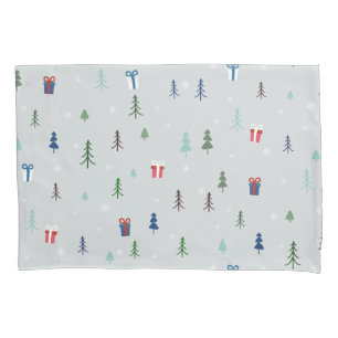 Christmas forest with presents and trees and snow pillowcase
