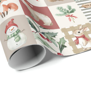 Christmas forest Woodland animals quilt neutral Wrapping Paper
