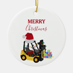Christmas Forklift Truck  Ceramic Ornament
