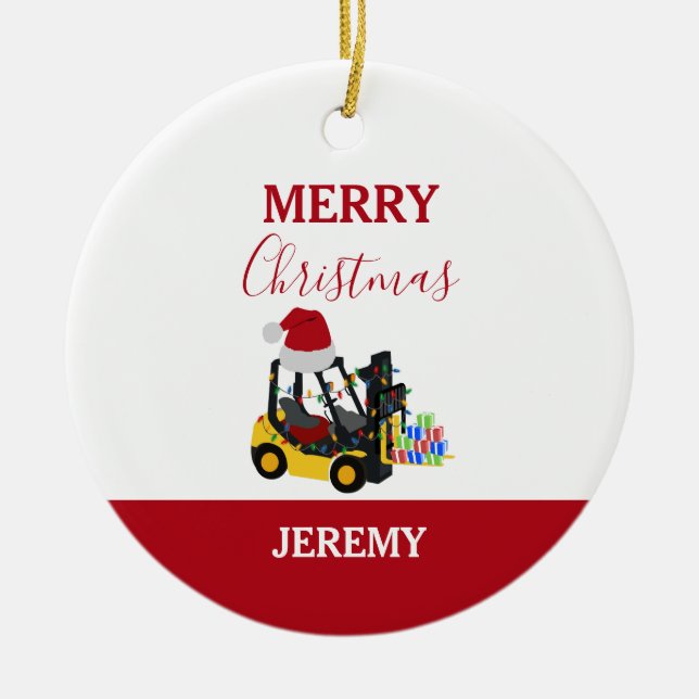 Christmas Forklift Truck  Ceramic Ornament (Front)