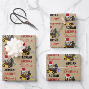 Christmas Forklift Truck Kraft Wrapping Paper Sheet