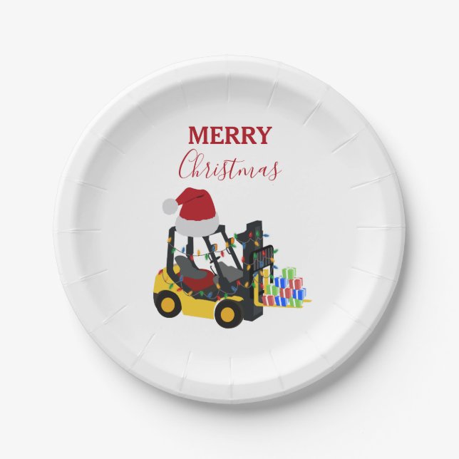 Christmas Forklift Truck  Paper Plate (Front)