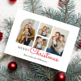 Christmas four family photo collage modern holiday card
