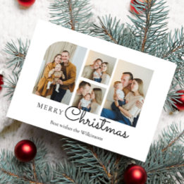 Christmas four family photo minimlist holiday card