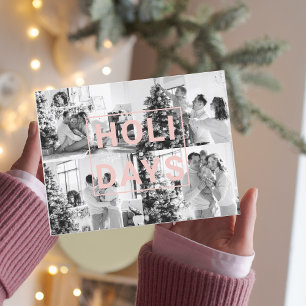 Christmas Four Family Photo   Pink Holiday Postcard