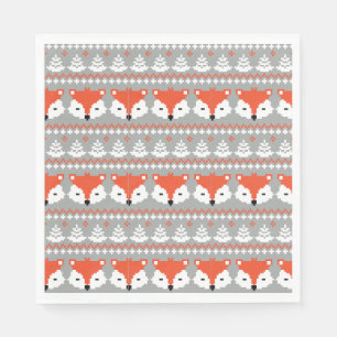 Christmas Fox arglye pattern, winter woodland  Napkin