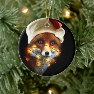 Christmas fox ceramic ornament