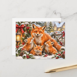 Christmas Fox Family – Watercolour Woodland Holiday Postcard