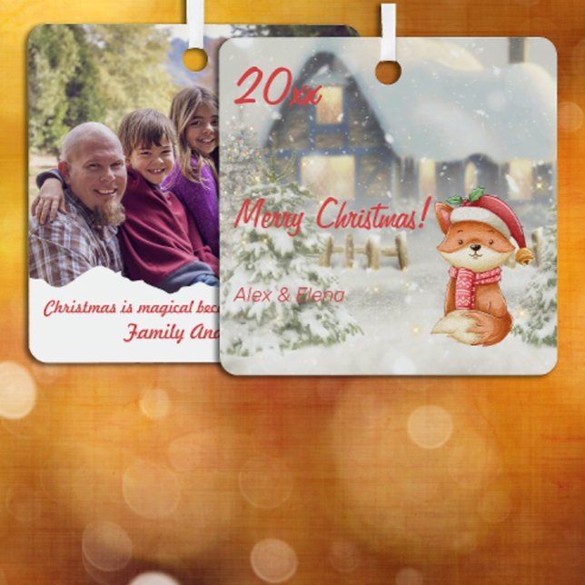  Christmas fox house photo Square Ornament (Creator Uploaded)