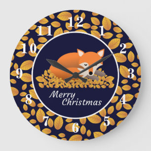 Christmas Fox Large Clock