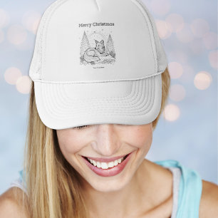 Christmas Fox Line Art Wildlife Landscape Trucker Hat