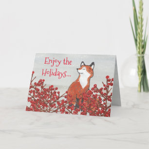 Christmas Fox Red Berries Winter Holiday Funny Card