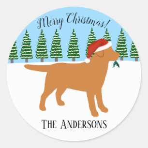 Christmas Fox Red Labrador Santa Hat Classic Round Sticker