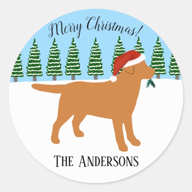 Christmas Fox Red Labrador Santa Hat Classic Round Sticker (Front)