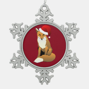 Christmas Fox Snowflake Pewter Christmas Ornament