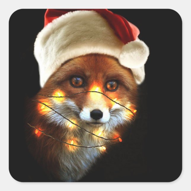 Christmas fox square sticker (Front)