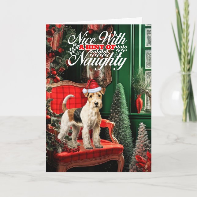 Christmas Fox Terrier Dog Naughty or Nice Holiday Card (Front)