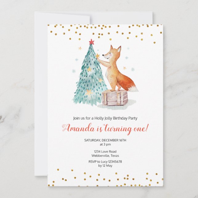 Christmas Fox Winter Birthday Invitation (Front)