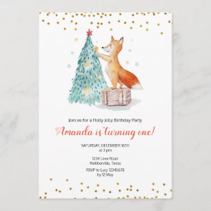 Christmas Fox Winter Birthday Invitation