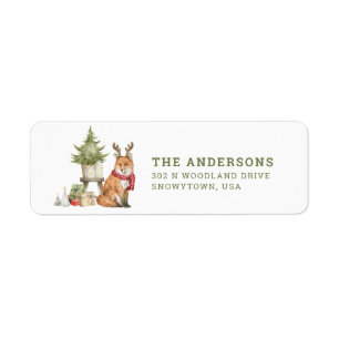 Christmas Fox with Antlers   return address Label