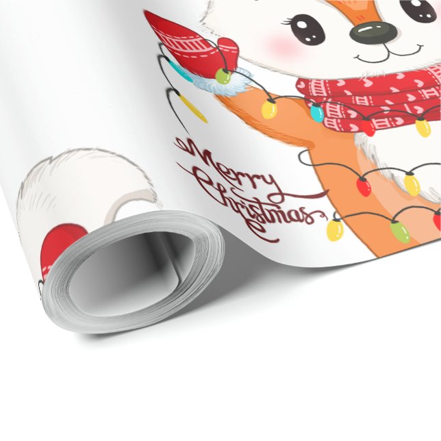 Christmas Fox with Lights  Wrapping Paper (Roll Corner)