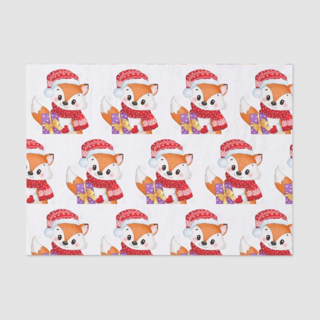 Christmas Fox with Purple Gift   Tissue Paper (Front)