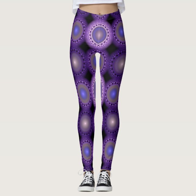 Christmas fractal blue pattern leggings (Front)