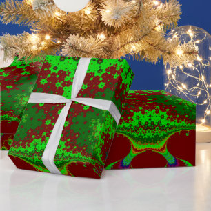 CHRISTMAS ~ Fractal Pattern Green Red ~  Wrapping  Paper