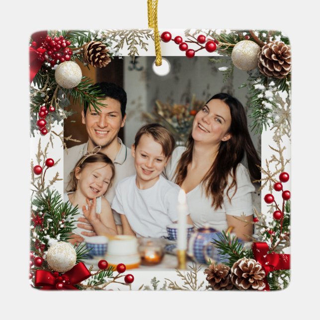 Christmas Frame with custom Photo Family 2026 Ceramic Ornament (Front)