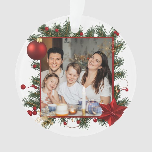 Christmas Frame with Red Star  Photo Family 2026 Ornament (Front)